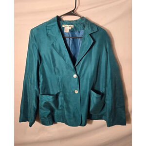 Wintersilks‎ Womens Green Silk Blazer Suit Jacket Size PL Petite L Large